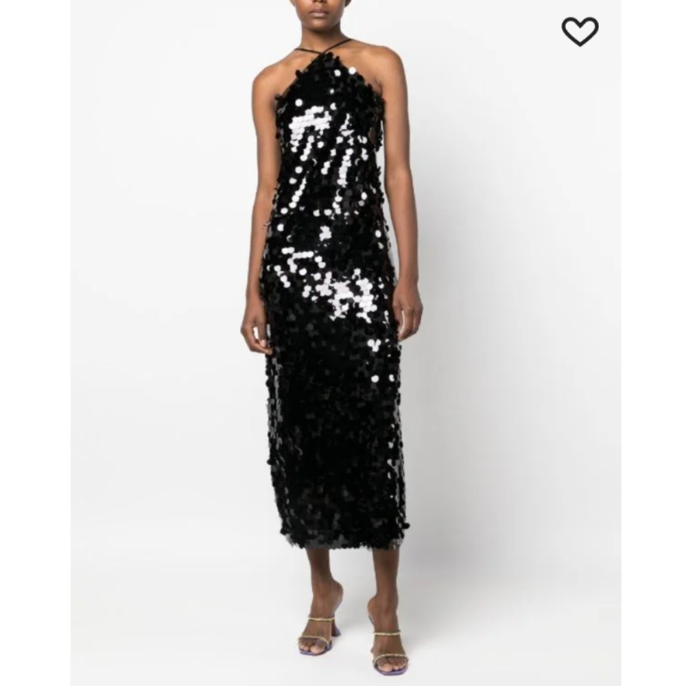 ROTATE BIRGER CHRISTENSEN BLACK SEQUIN HALTERNECK MAXI DRESS